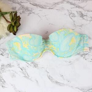 Victoria's Secret Teal Blue Yellow Paisley Padded Underwire Bandeau Swim Top 32B
